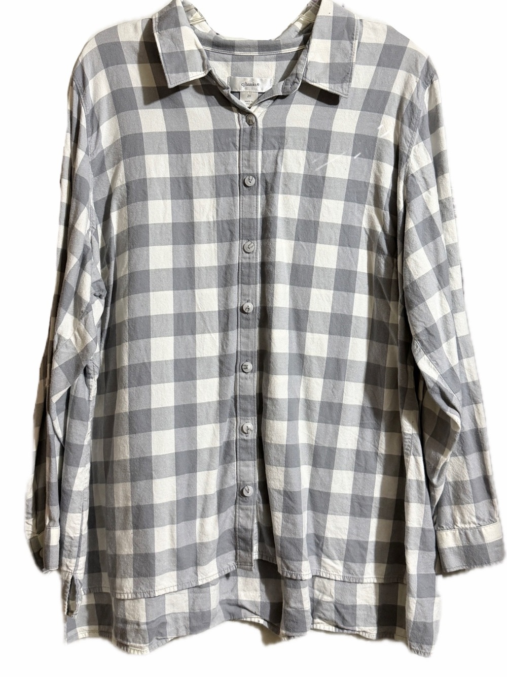 CJ Banks Women’s 2X  Gray  Button Front Plaid Top